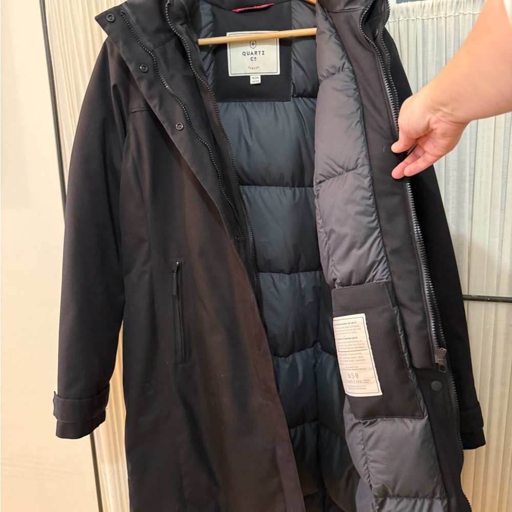 EUC Quartz & Co Women's Black Down Parka without the Fur Ruff, XL - Picture 9 of 12